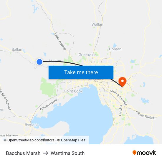 Bacchus Marsh to Wantirna South map