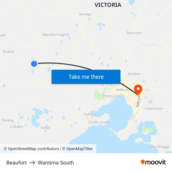 Beaufort to Wantirna South map