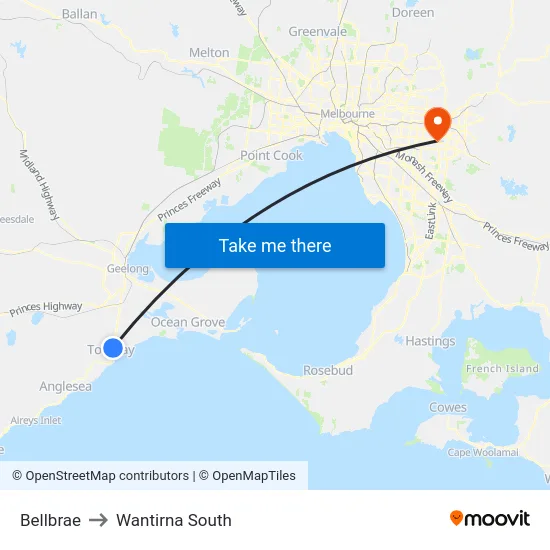 Bellbrae to Wantirna South map