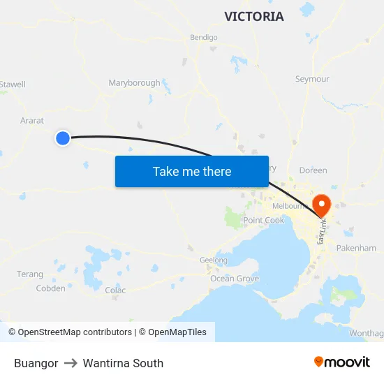 Buangor to Wantirna South map