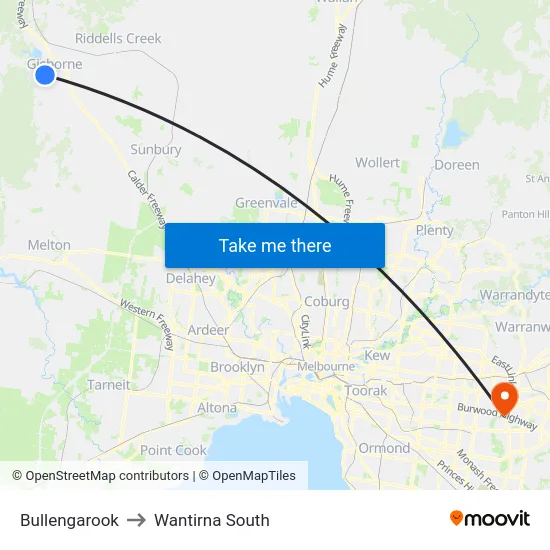 Bullengarook to Wantirna South map