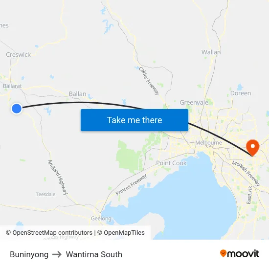Buninyong to Wantirna South map