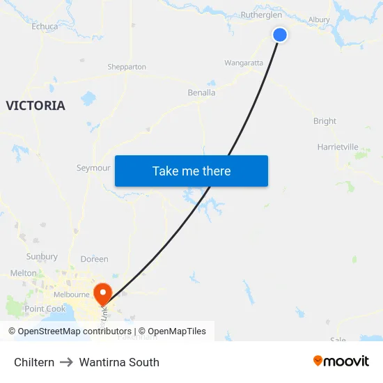 Chiltern to Wantirna South map