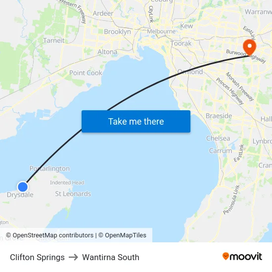 Clifton Springs to Wantirna South map