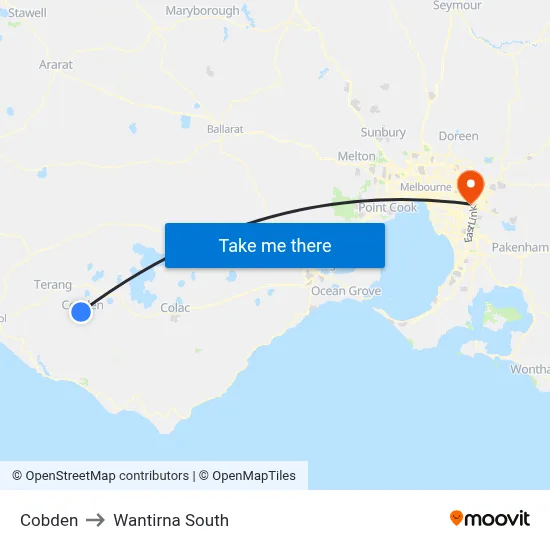Cobden to Wantirna South map
