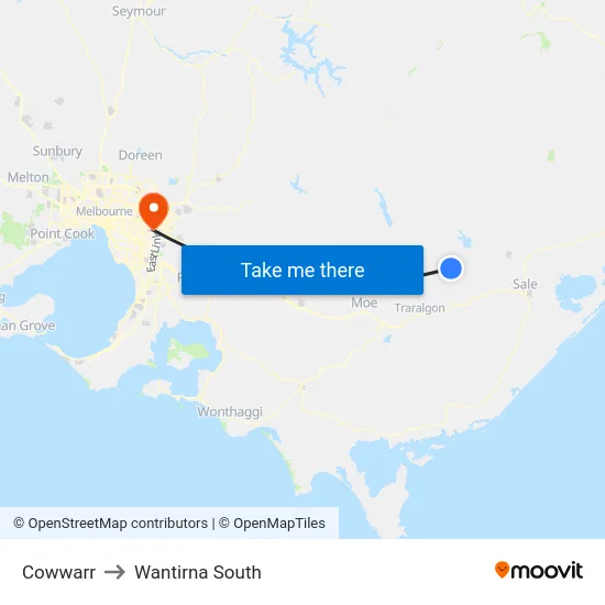 Cowwarr to Wantirna South map