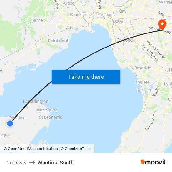 Curlewis to Wantirna South map