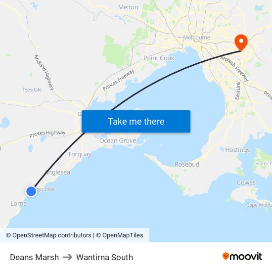 Deans Marsh to Wantirna South map