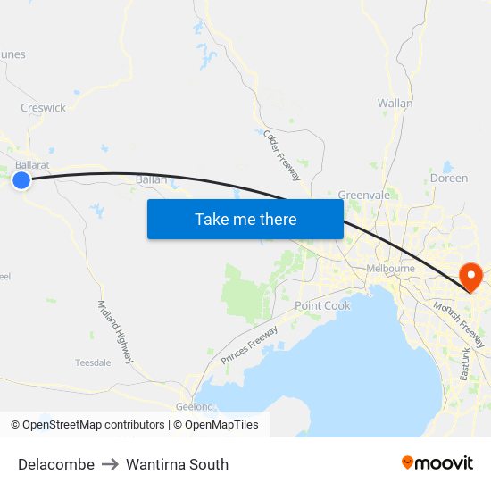 Delacombe to Wantirna South map