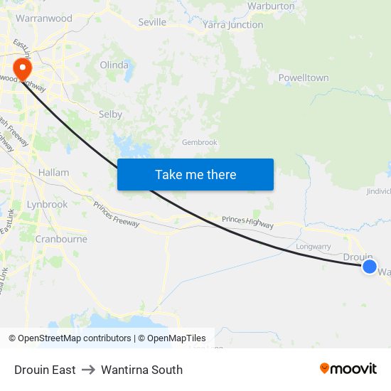 Drouin East to Wantirna South map