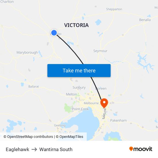 Eaglehawk to Wantirna South map