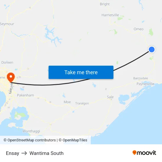 Ensay to Wantirna South map