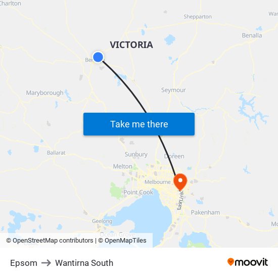 Epsom to Wantirna South map