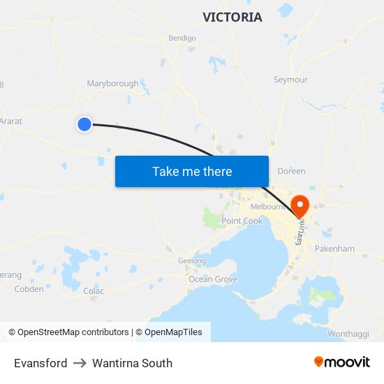 Evansford to Wantirna South map