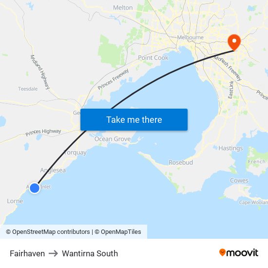 Fairhaven to Wantirna South map