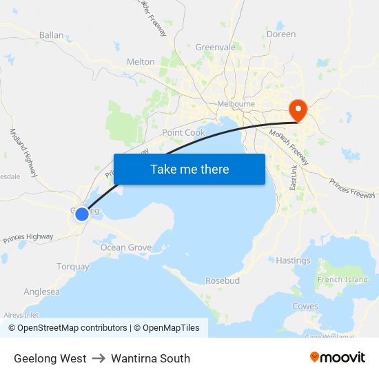 Geelong West to Wantirna South map