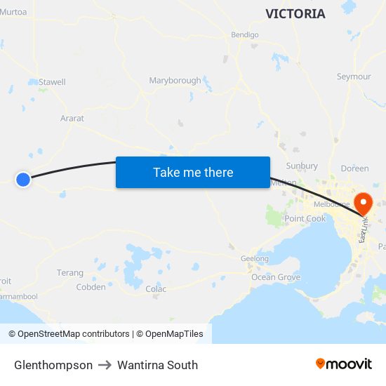 Glenthompson to Wantirna South map