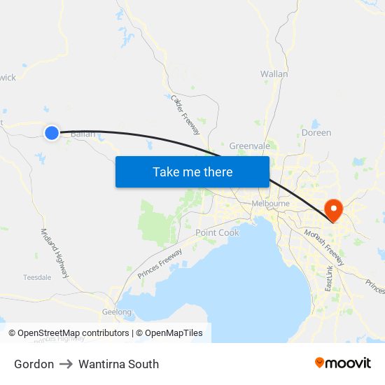 Gordon to Wantirna South map