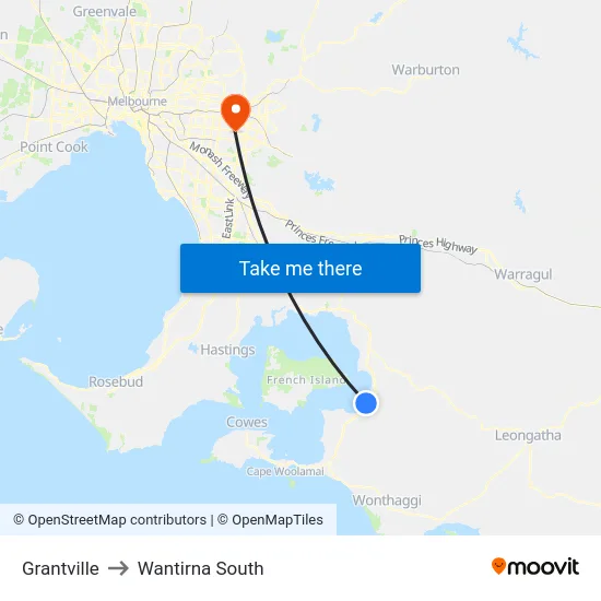 Grantville to Wantirna South map
