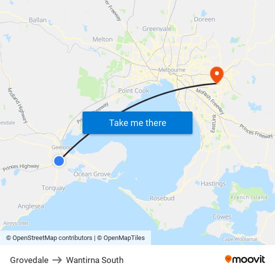 Grovedale to Wantirna South map