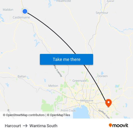 Harcourt to Wantirna South map
