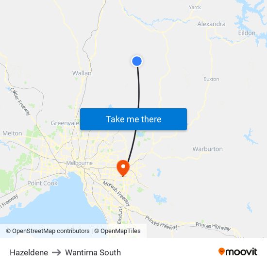 Hazeldene to Wantirna South map