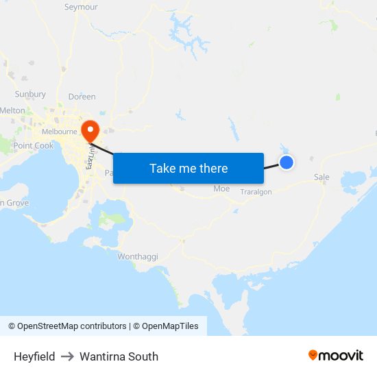 Heyfield to Wantirna South map