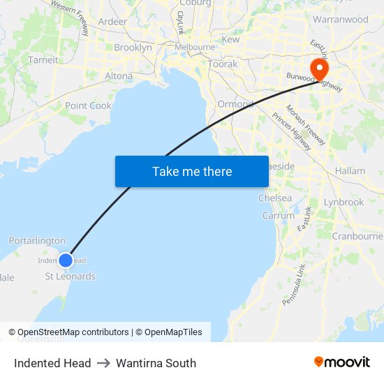 Indented Head to Wantirna South map