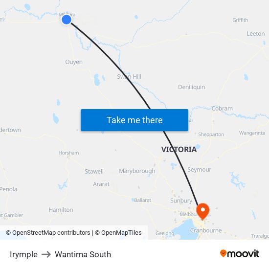 Irymple to Wantirna South map
