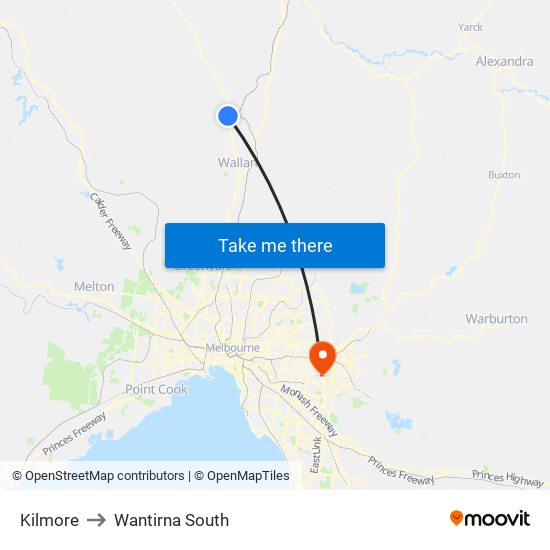 Kilmore to Wantirna South map