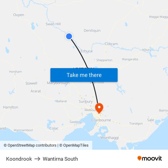 Koondrook to Wantirna South map