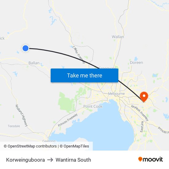 Korweinguboora to Wantirna South map