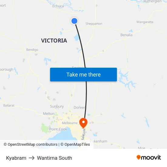 Kyabram to Wantirna South map