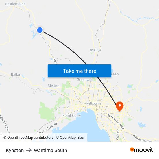 Kyneton to Wantirna South map