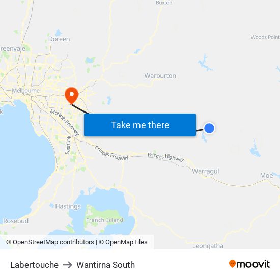 Labertouche to Wantirna South map