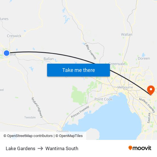 Lake Gardens to Wantirna South map