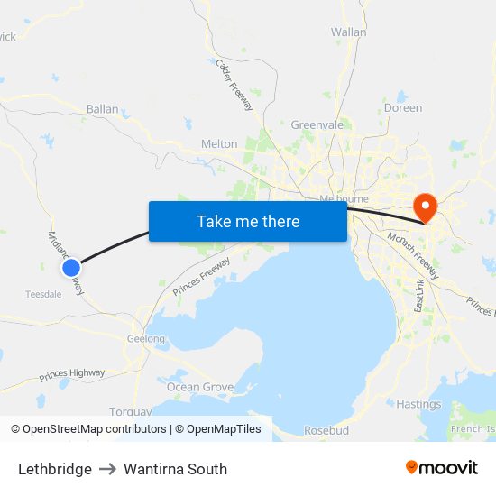 Lethbridge to Wantirna South map