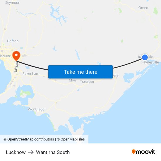 Lucknow to Wantirna South map