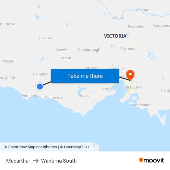 Macarthur to Wantirna South map