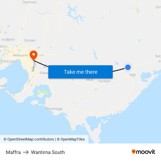 Maffra to Wantirna South map