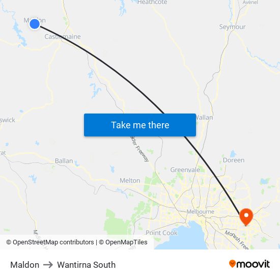 Maldon to Wantirna South map