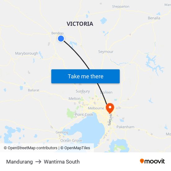 Mandurang to Wantirna South map