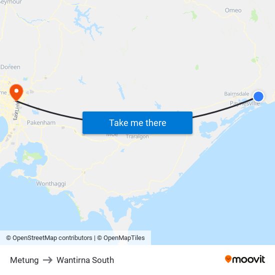 Metung to Wantirna South map