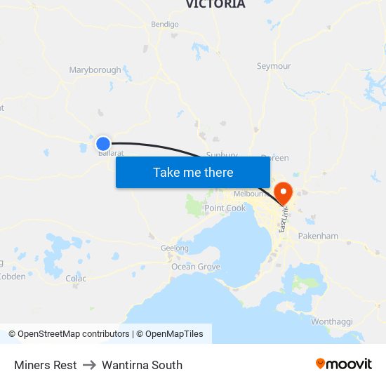 Miners Rest to Wantirna South map