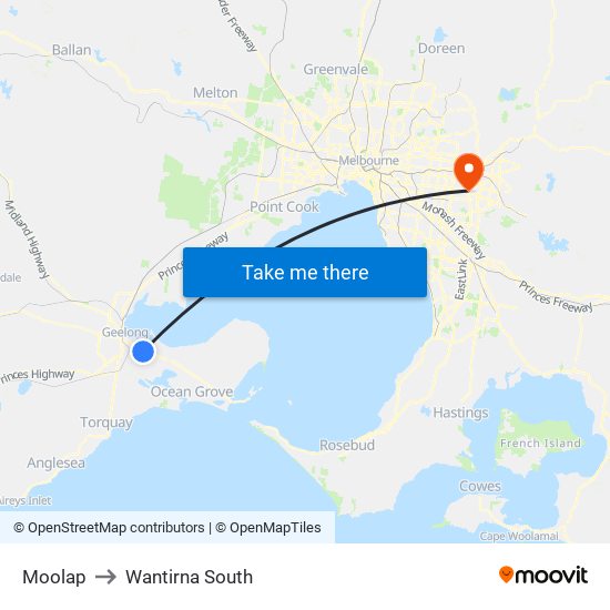 Moolap to Wantirna South map