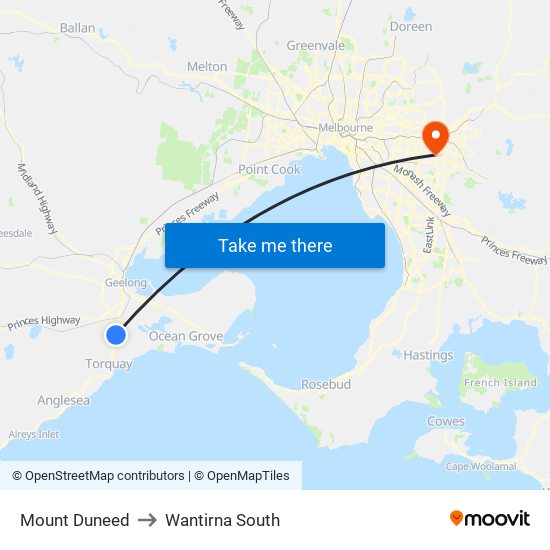 Mount Duneed to Wantirna South map