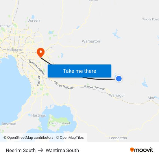 Neerim South to Wantirna South map