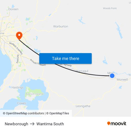 Newborough to Wantirna South map