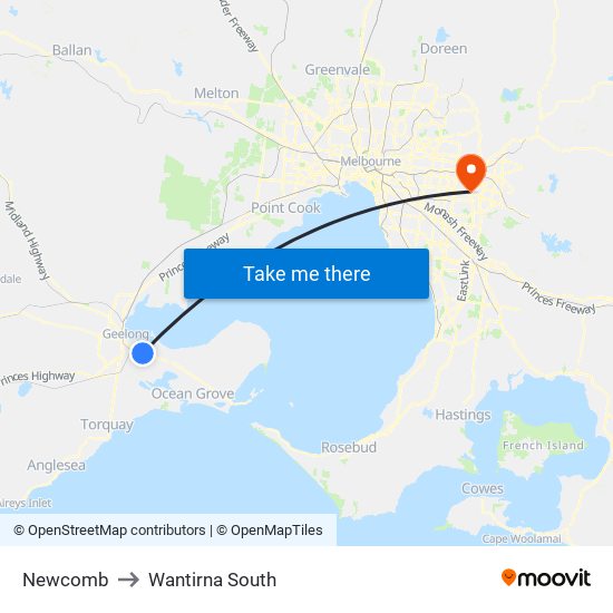 Newcomb to Wantirna South map