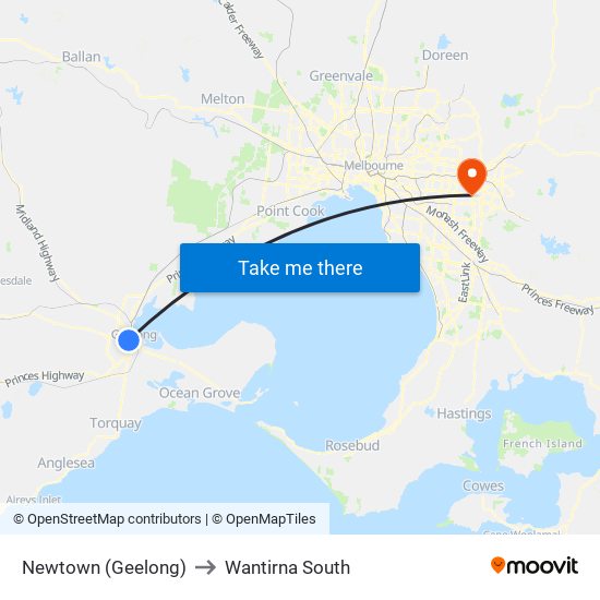 Newtown (Geelong) to Wantirna South map